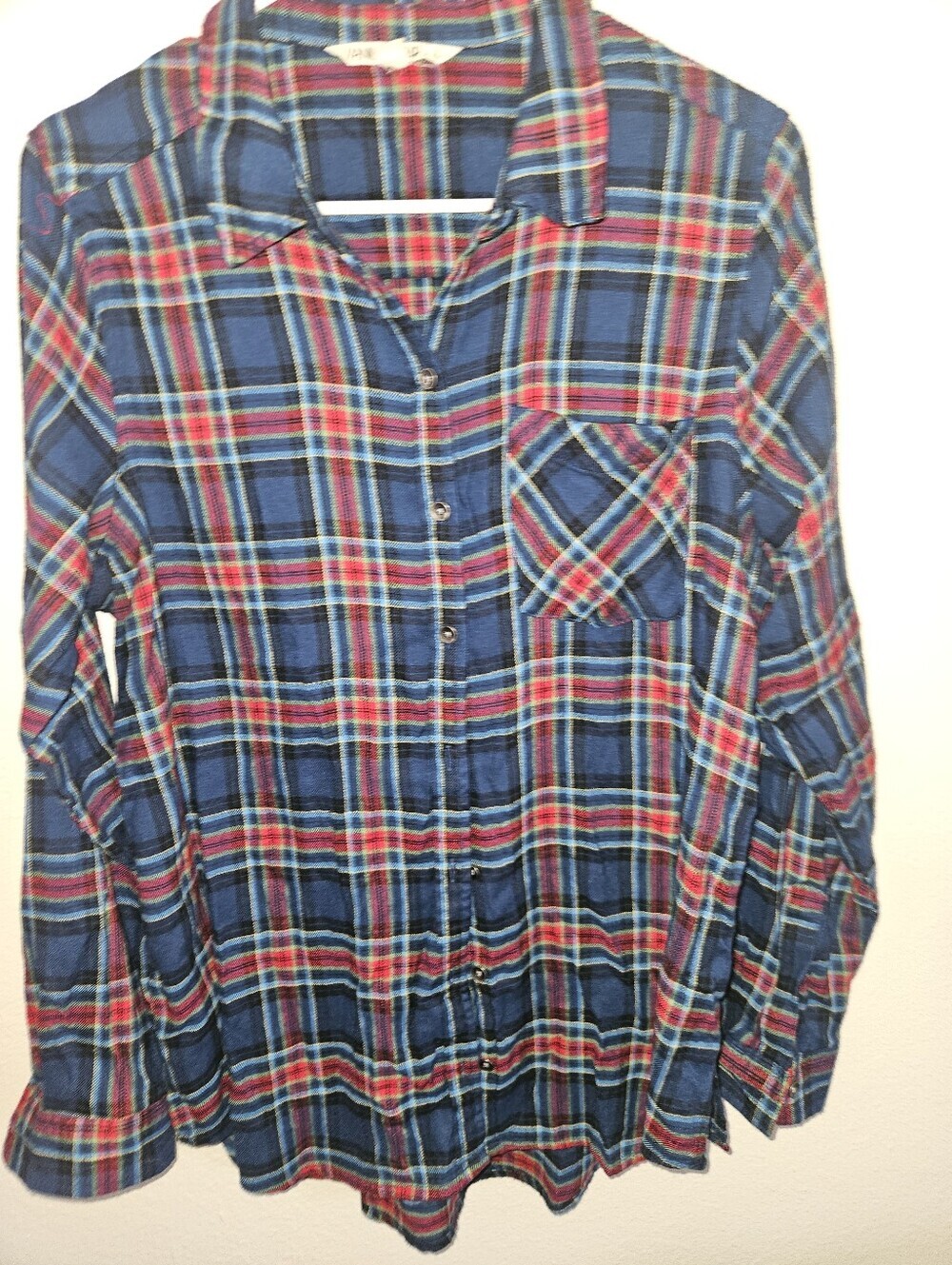Vanilla Star Womans Plaid Long Sleeve Button Up Top Size L